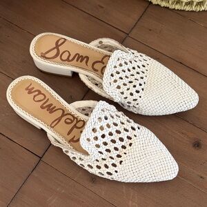 Sam Edelman White Woven Pointed-Toe Slip-On Mules